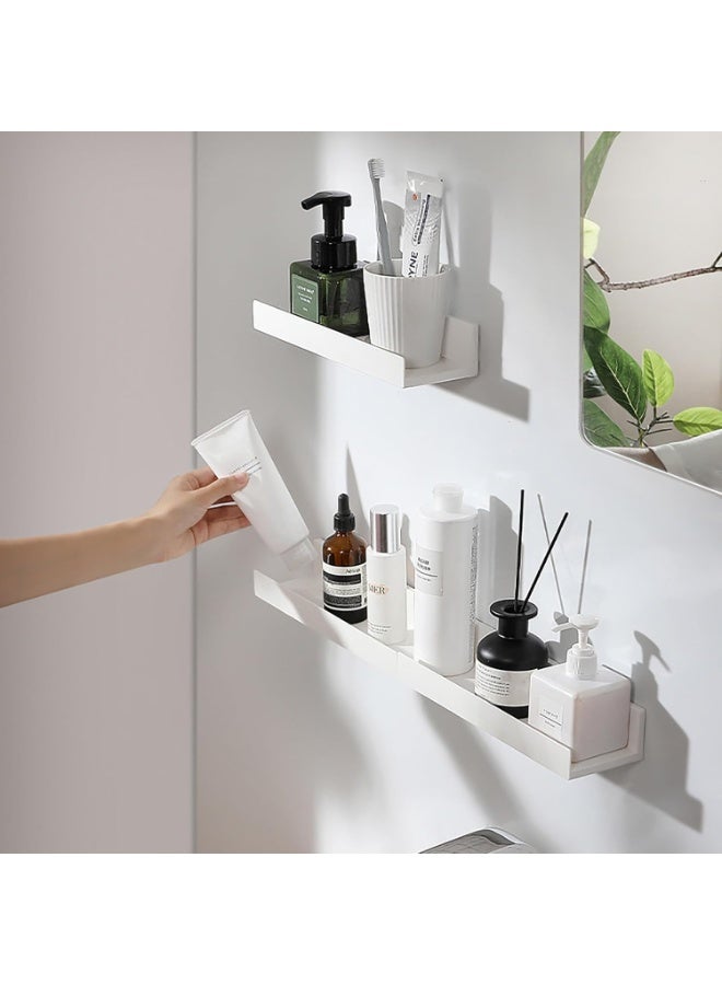Relex 2PCS Adhesive Floating Shelves, Wall Organizer, Wall Storage Rack for Bathroom, Kitchen, Bedroom, Living Room, 27cm,No Drill Waterproof Storage (White) - Image 2